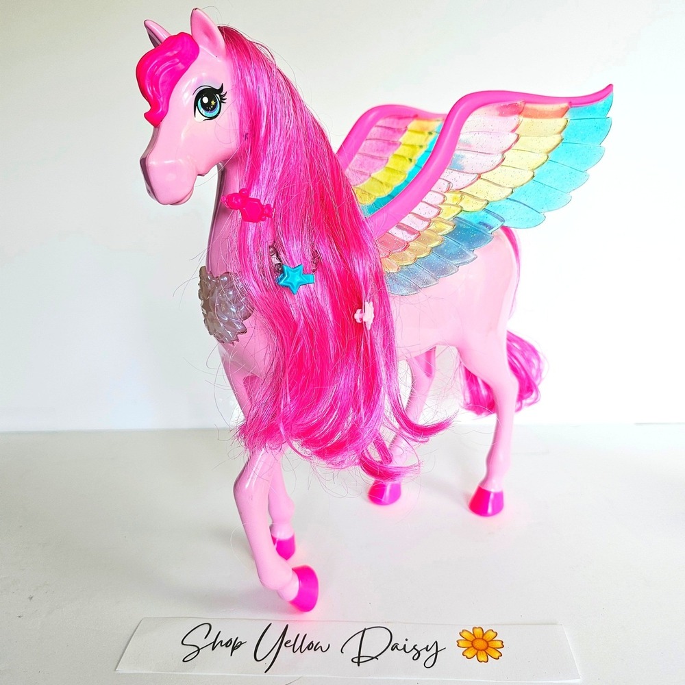 Vintage Pink Pegasus Horse Toy Rainbow Glitter Wings Light Up Fantasy Magic